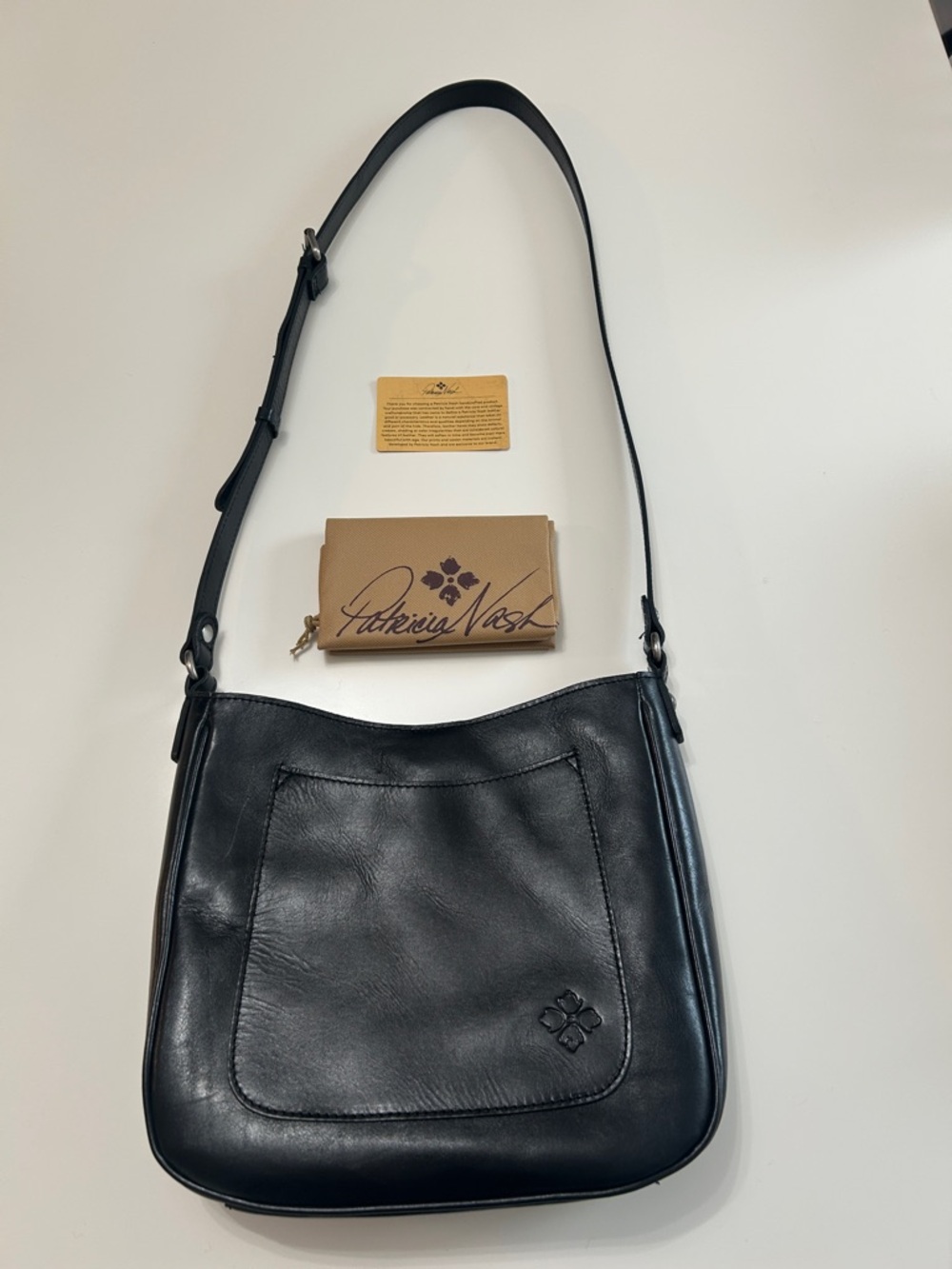 Patricia Nash Emelie Black Leather Shoulder Bag with Front Pocket